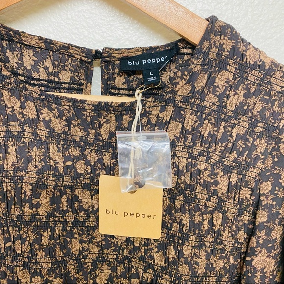 NWT Blu Pepper Floral Smocked Long Sleeve Midi Maxi Dress Size Large - Picture 3 of 8